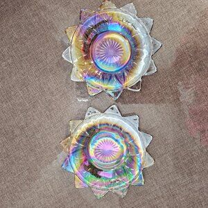 Vintage Federal Glass Smokey Gray Petal Design Iridescent Carnival Glass Plates